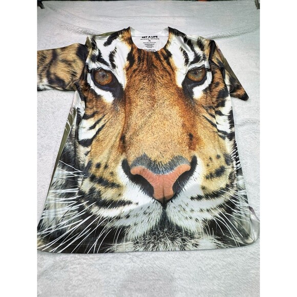 Get A Life Tiger T-Shirt Adult  XLARGE All Over Print 100% Polyester Shoe Sleeve - Picture 1 of 7